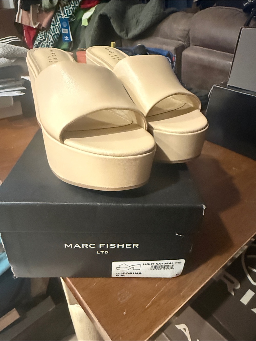 Marc Fisher Light Natural Platform Slide Sandals for Women